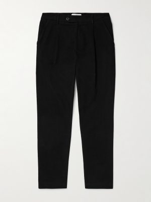 Daniel Tapered Pleated Organic Cotton-Blend Moleskin Trousers
