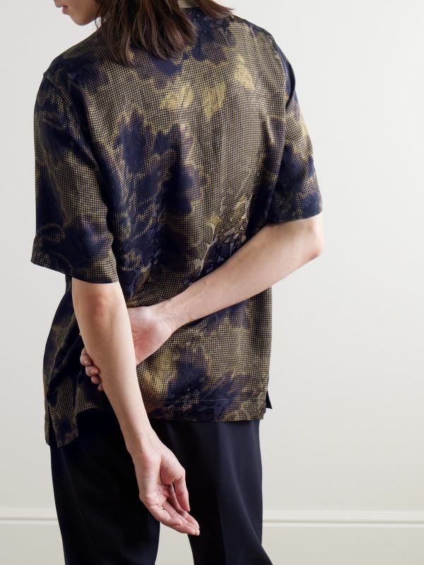 Camp-Collar Printed Jacquard Shirt - BK