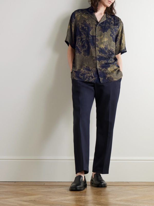 Camp-Collar Printed Jacquard Shirt - OU