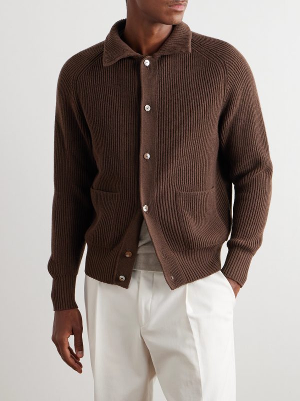 Slim-Fit Ribbed Cashmere Cardigan - FR Slim-Fit Ribbed Cashmere Cardigan - FR