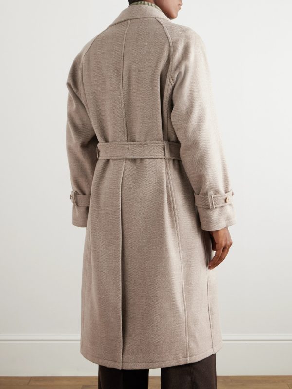 Belted Herringbone Wool Coat - BK Belted Herringbone Wool Coat - BK