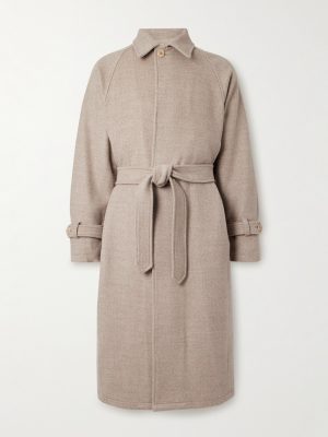 Belted Herringbone Wool Coat Belted Herringbone Wool Coat
