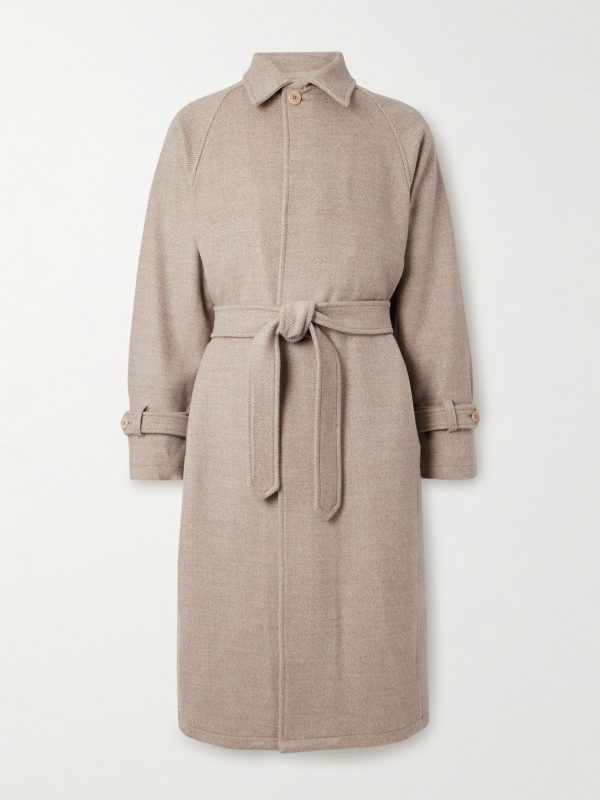 Belted Herringbone Wool Coat Belted Herringbone Wool Coat