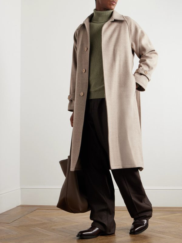 Belted Herringbone Wool Coat - OU Belted Herringbone Wool Coat - OU