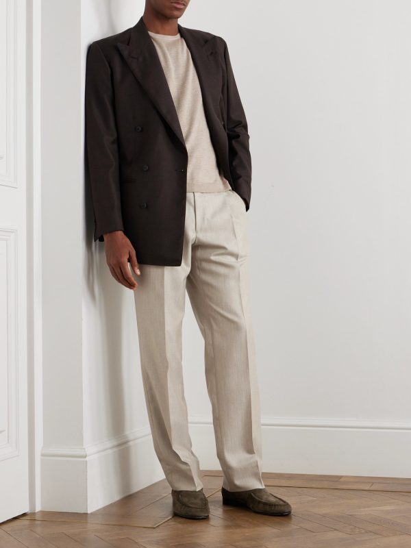 Straight-Leg Pleated Cashmere Suit Trousers - OU Straight-Leg Pleated Cashmere Suit Trousers - OU