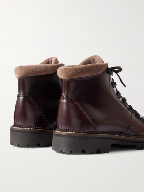 Jacques Suede-Trimmed Glossed-Leather Boots - BK Jacques Suede-Trimmed Glossed-Leather Boots - BK