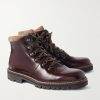Jacques Suede-Trimmed Glossed-Leather Boots - FR Jacques Suede-Trimmed Glossed-Leather Boots - FR