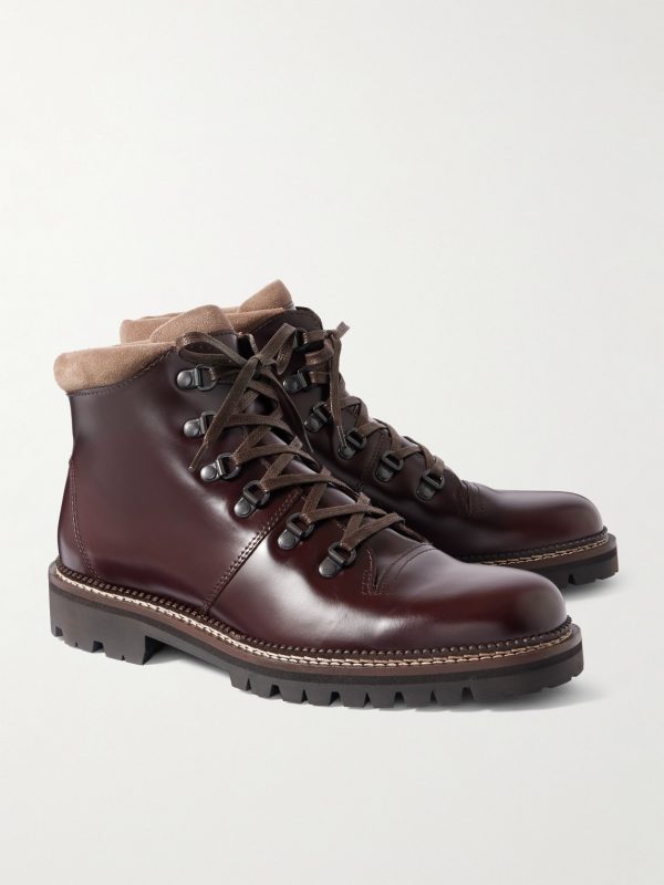 Jacques Suede-Trimmed Glossed-Leather Boots - FR Jacques Suede-Trimmed Glossed-Leather Boots - FR