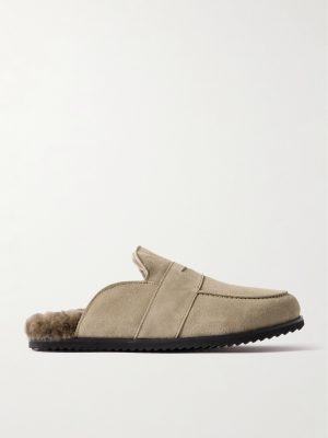 David Shearling-Lined Suede Slippers