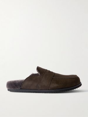 David Shearling-Lined Suede Slippers