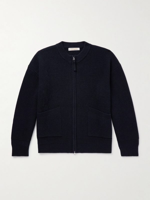Deck Ribbed Wool-Blend Zip-Up Cardigan