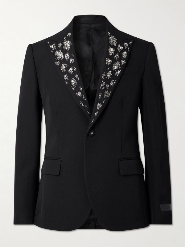 Crystal and Bead-Embellished Grain de Poudre Wool Suit Jacket