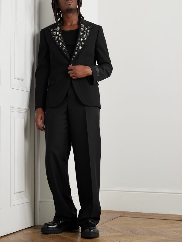 Crystal and Bead-Embellished Grain de Poudre Wool Suit Jacket - OU