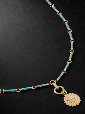 Element New Beginnings Internal Compass 18-Karat Gold, Diamond and Turquoise Pendant Necklace
