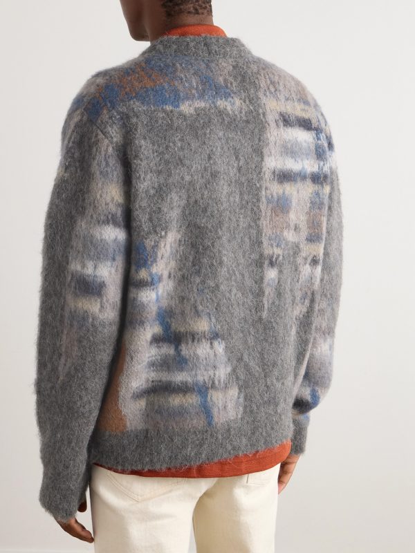 Brushed Jacquard-Knit Cardigan - BK Brushed Jacquard-Knit Cardigan - BK