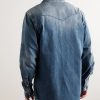 Logo-Embroidered Washed-Denim Western Shirt - BK Logo-Embroidered Washed-Denim Western Shirt - BK