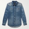 Logo-Embroidered Washed-Denim Western Shirt Logo-Embroidered Washed-Denim Western Shirt