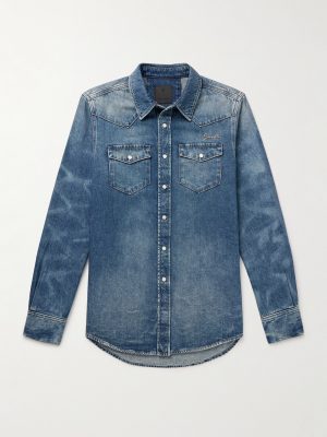 Logo-Embroidered Washed-Denim Western Shirt Logo-Embroidered Washed-Denim Western Shirt