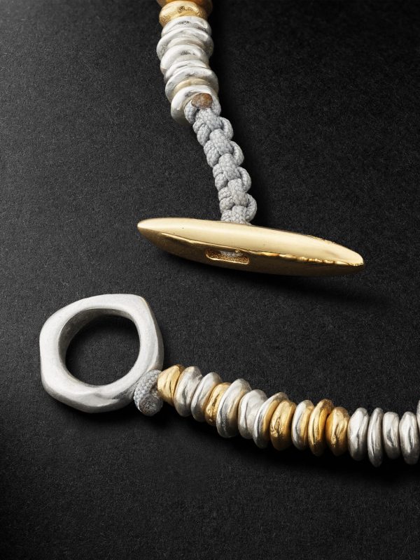 Pilla 18-Karat Gold, Sterling Silver Beaded and Cord Beaded Bracelet - BK Pilla 18-Karat Gold, Sterling Silver Beaded and Cord Beaded Bracelet - BK