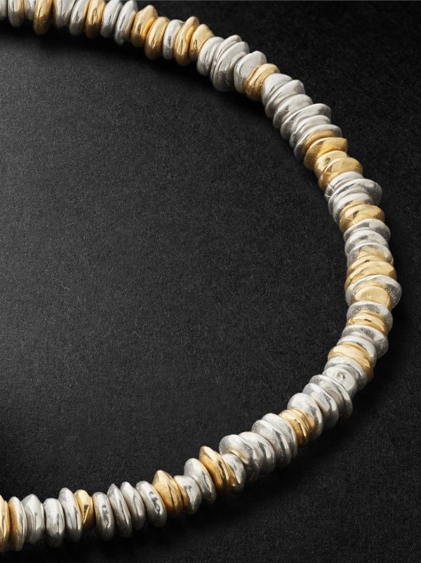 Pilla 18-Karat Gold, Sterling Silver Beaded and Cord Beaded Bracelet - CU Pilla 18-Karat Gold, Sterling Silver Beaded and Cord Beaded Bracelet - CU