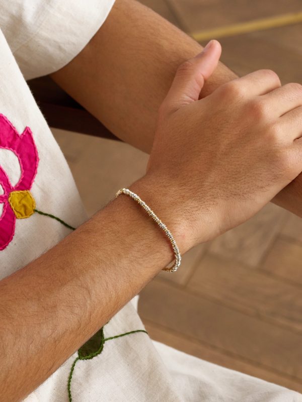 Pilla 18-Karat Gold, Sterling Silver Beaded and Cord Beaded Bracelet - FR Pilla 18-Karat Gold, Sterling Silver Beaded and Cord Beaded Bracelet - FR