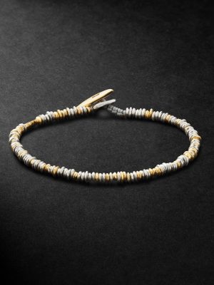 Pilla 18-Karat Gold, Sterling Silver Beaded and Cord Beaded Bracelet