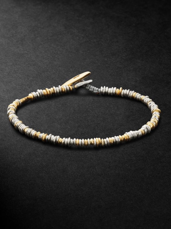 Pilla 18-Karat Gold, Sterling Silver Beaded and Cord Beaded Bracelet Pilla 18-Karat Gold, Sterling Silver Beaded and Cord Beaded Bracelet