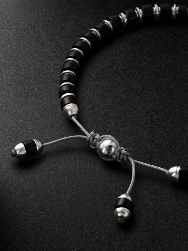 Sapet Sterling Silver, Onyx and Cord Bracelet - BK Sapet Sterling Silver, Onyx and Cord Bracelet - BK