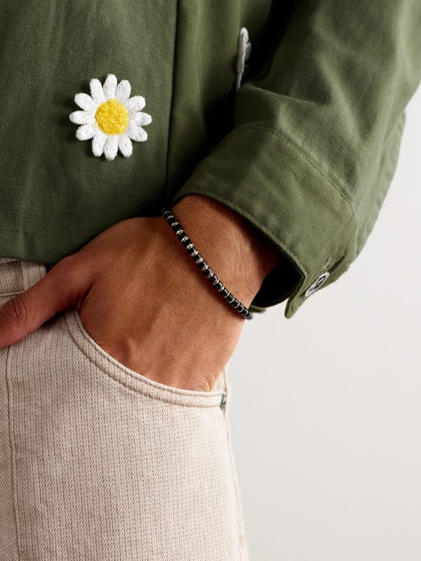 Sapet Sterling Silver, Onyx and Cord Bracelet - FR Sapet Sterling Silver, Onyx and Cord Bracelet - FR