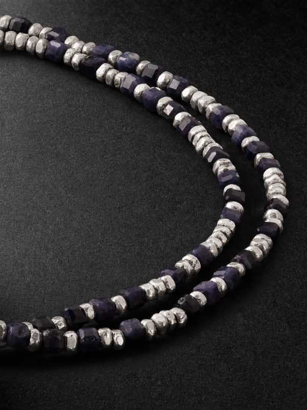 Percep Two Sterling Silver, Sapphire and Lapis Lazuli Beaded Wrap Bracelet - CU