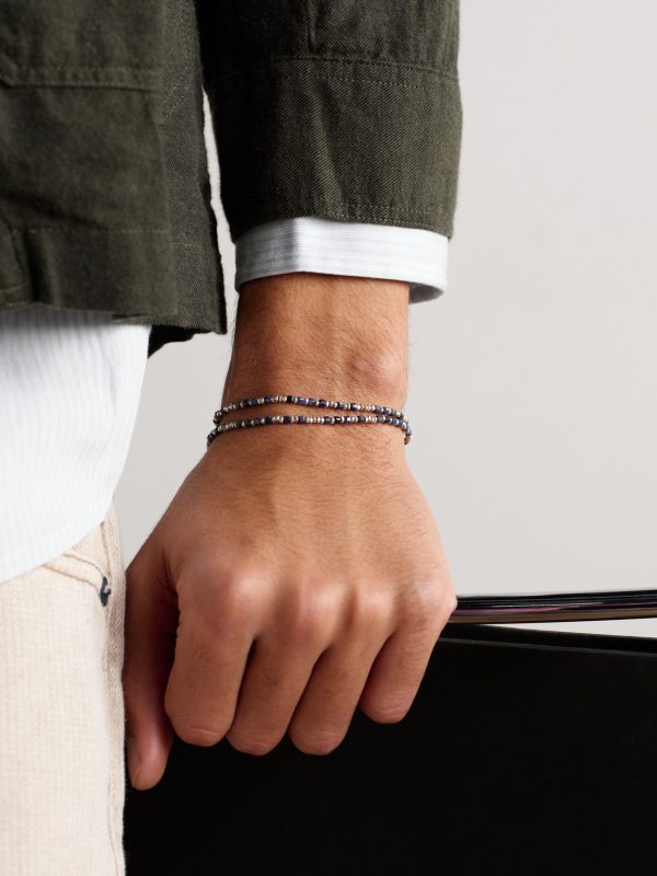 Percep Two Sterling Silver, Sapphire and Lapis Lazuli Beaded Wrap Bracelet - FR
