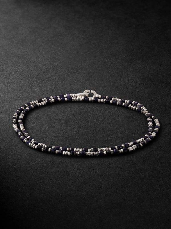 Percep Two Sterling Silver, Sapphire and Lapis Lazuli Beaded Wrap Bracelet