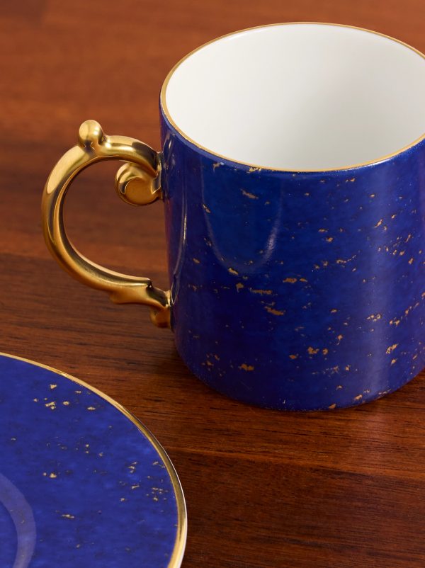 Lapis Set of Two Gold-Plated Porcelain Espresso Cups and Saucers - CU