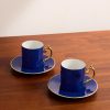 Lapis Set of Two Gold-Plated Porcelain Espresso Cups and Saucers