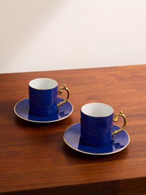 Lapis Set of Two Gold-Plated Porcelain Espresso Cups and Saucers Lapis Set of Two Gold-Plated Porcelain Espresso Cups and Saucers