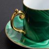 Malachite Set of Two Gold-Plated Porcelain Espresso Cups and Saucers - CU Malachite Set of Two Gold-Plated Porcelain Espresso Cups and Saucers - CU