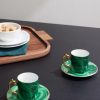 Malachite Set of Two Gold-Plated Porcelain Espresso Cups and Saucers - OU Malachite Set of Two Gold-Plated Porcelain Espresso Cups and Saucers - OU