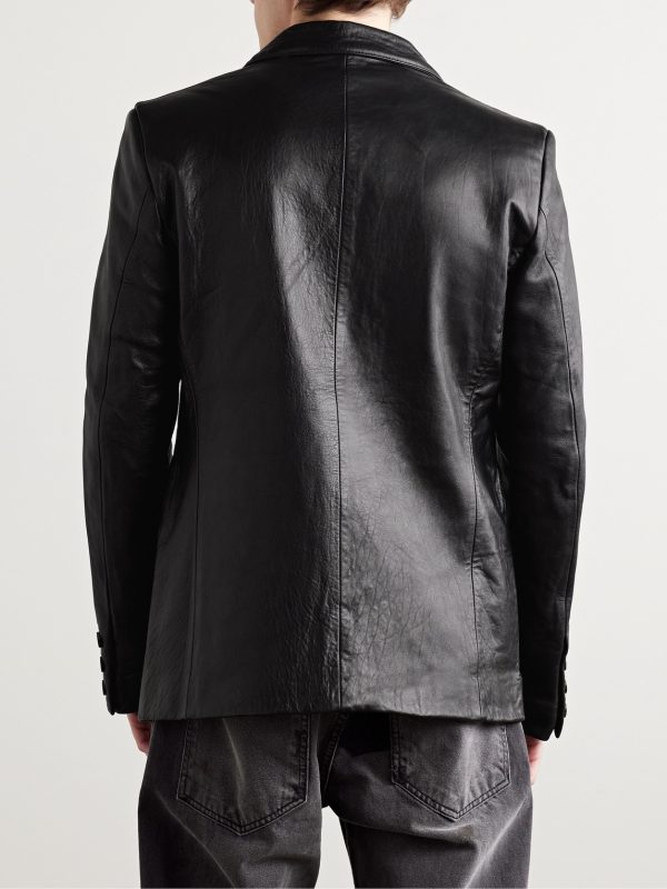 Slim-Fit Crinkled-Leather Blazer - BK