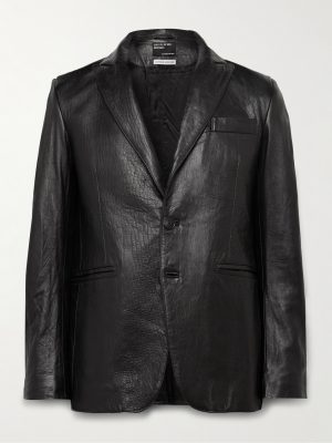 Slim-Fit Crinkled-Leather Blazer Slim-Fit Crinkled-Leather Blazer