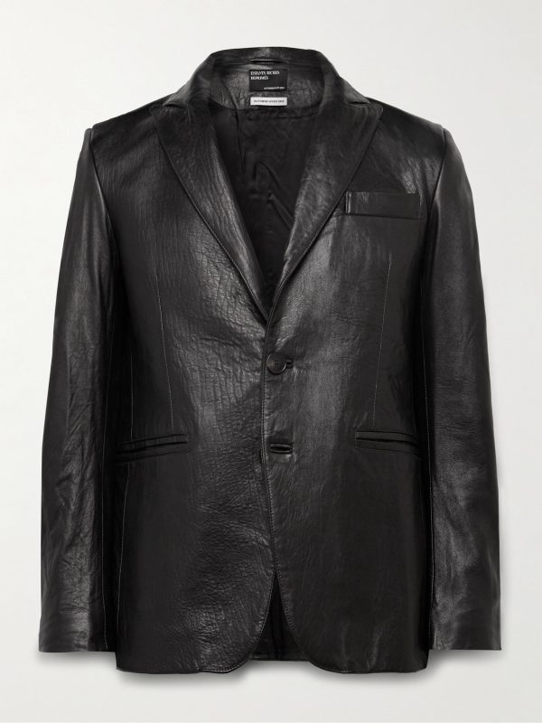 Slim-Fit Crinkled-Leather Blazer