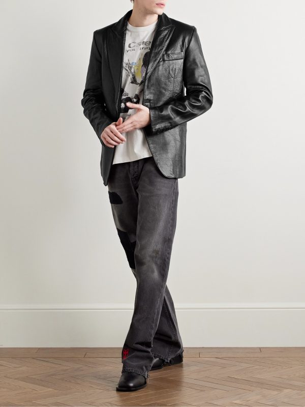 Slim-Fit Crinkled-Leather Blazer - OU