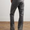 Slim-Fit Straight-Leg Distressed Leather Trousers - BK Slim-Fit Straight-Leg Distressed Leather Trousers - BK