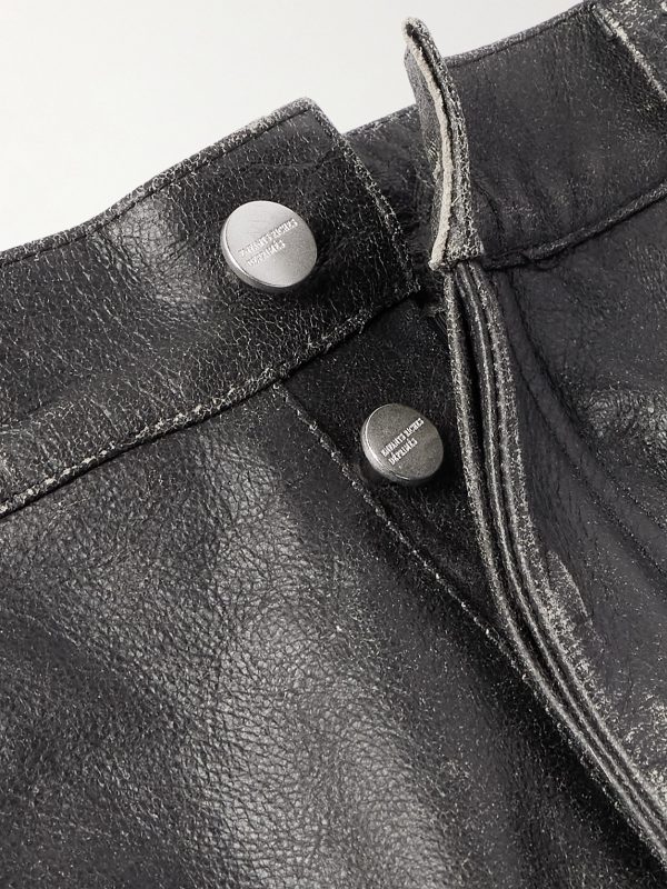 Slim-Fit Straight-Leg Distressed Leather Trousers - E1 Slim-Fit Straight-Leg Distressed Leather Trousers - E1
