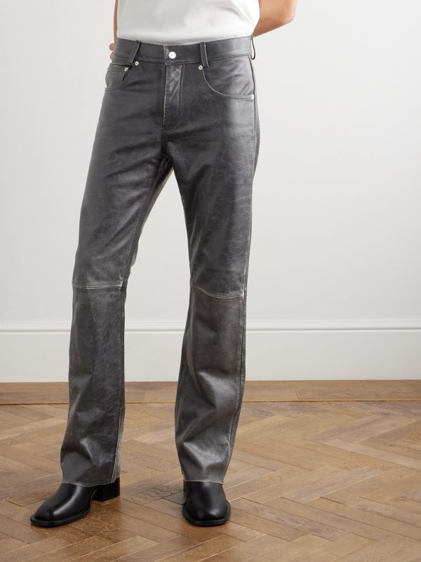 Slim-Fit Straight-Leg Distressed Leather Trousers - FR Slim-Fit Straight-Leg Distressed Leather Trousers - FR