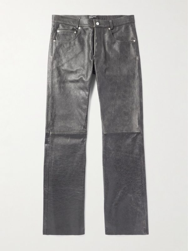 Slim-Fit Straight-Leg Distressed Leather Trousers Slim-Fit Straight-Leg Distressed Leather Trousers