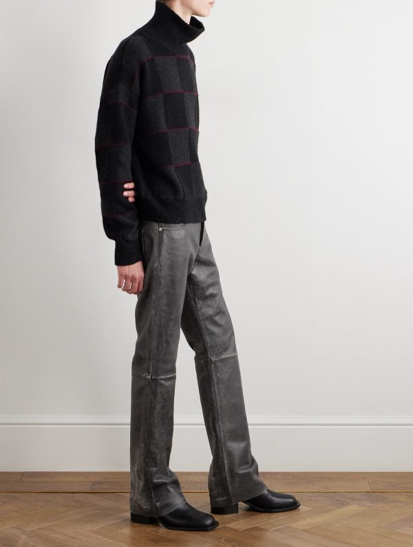 Slim-Fit Straight-Leg Distressed Leather Trousers - OU Slim-Fit Straight-Leg Distressed Leather Trousers - OU