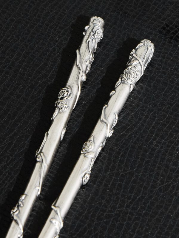 Engraved Silver Chopsticks and Hashioki - E1 Engraved Silver Chopsticks and Hashioki - E1
