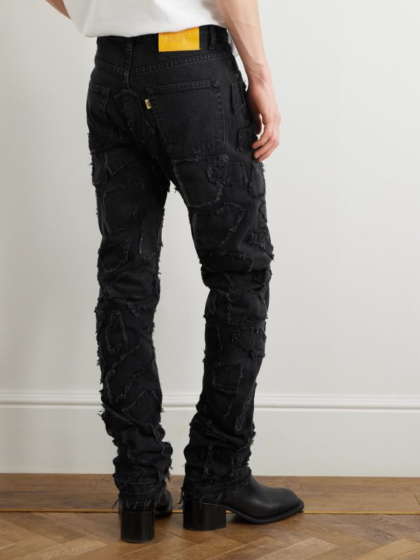 Collage 5001 Slim-Fit Frayed Patchwork Jeans - BK Collage 5001 Slim-Fit Frayed Patchwork Jeans - BK