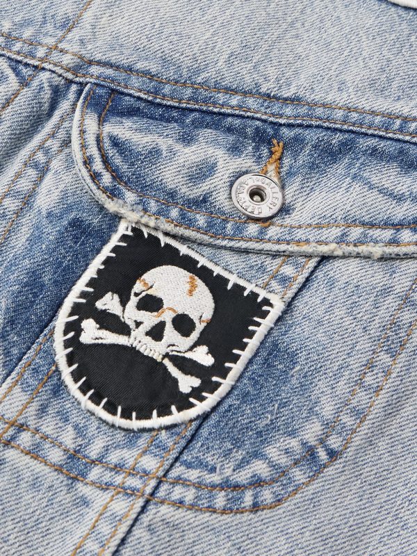 Headline Logo-Appliquéd Printed Denim Jacket - E1 Headline Logo-Appliquéd Printed Denim Jacket - E1