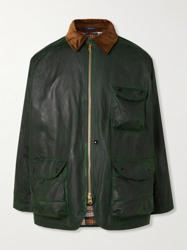 Corduroy-Trimmed Waxed-Cotton Jacket